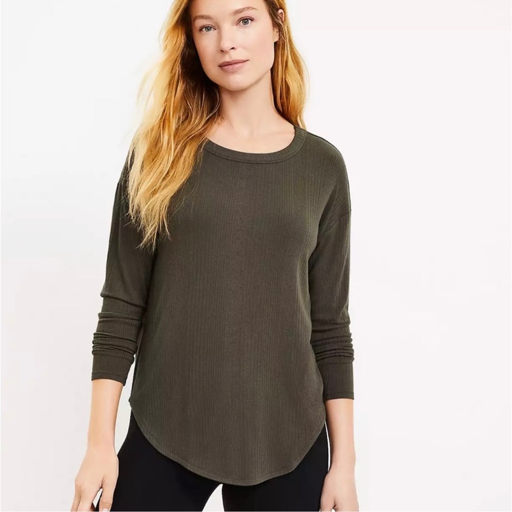 Lou & Grey Ribbed Signaturesoft Jersey Shirttail Top Green XS NWT